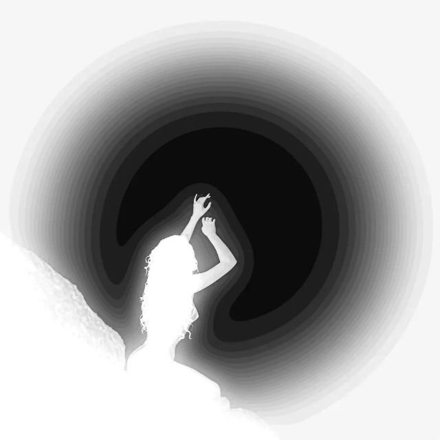 A hand reaching through a glowing dark portal — an ethereal self-portrait by Ana Apango.